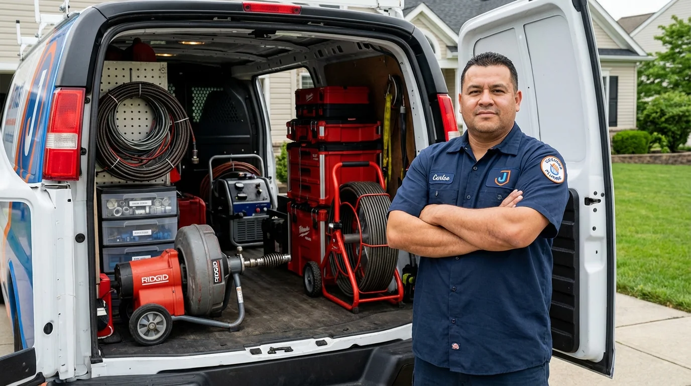 Professional drain cleaning equipment and Johns Plumbing LLC plumber in Butler