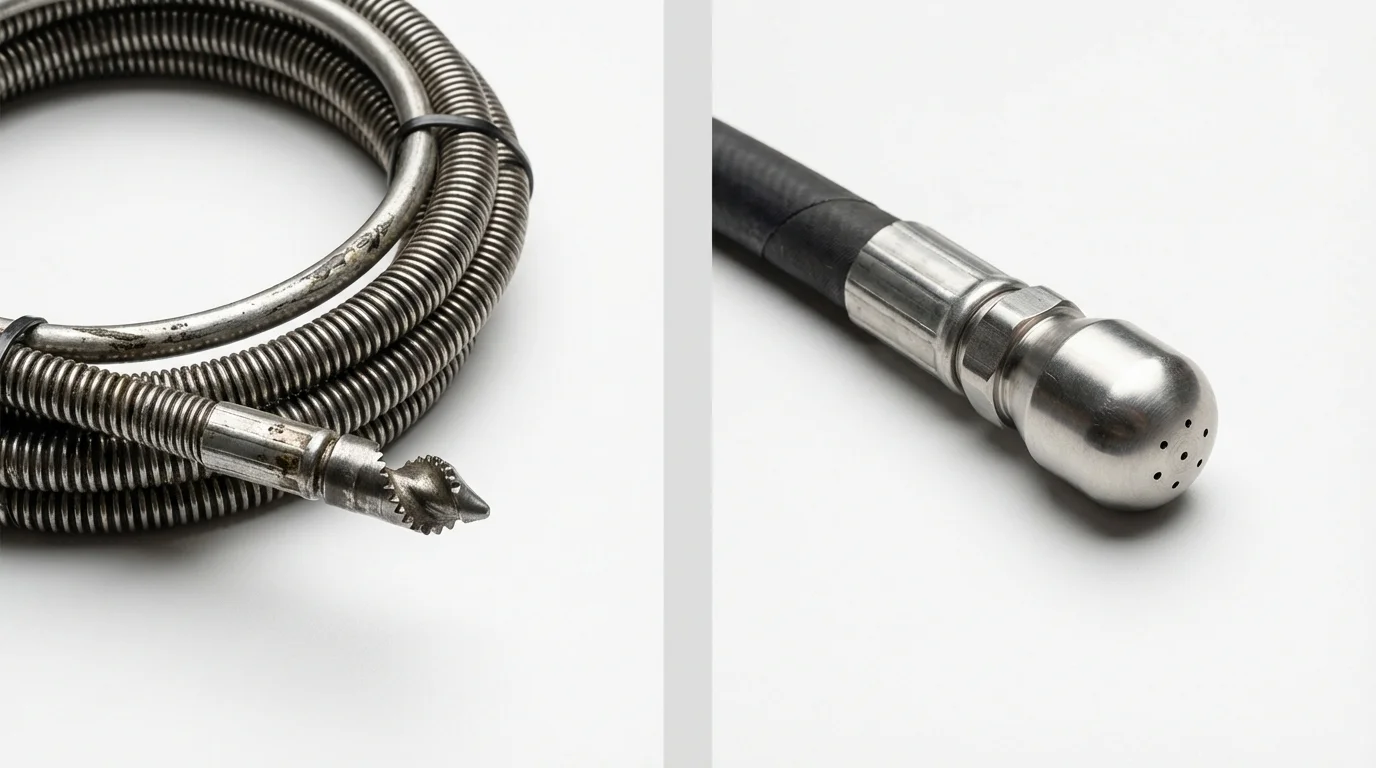 Drain snake cable and hydro jetting nozzle used for drain cleaning in Butler, WI